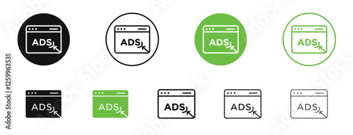 Ad icons in black and green colors collection