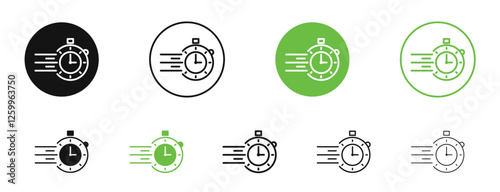 Time fast icons in black and green colors collection