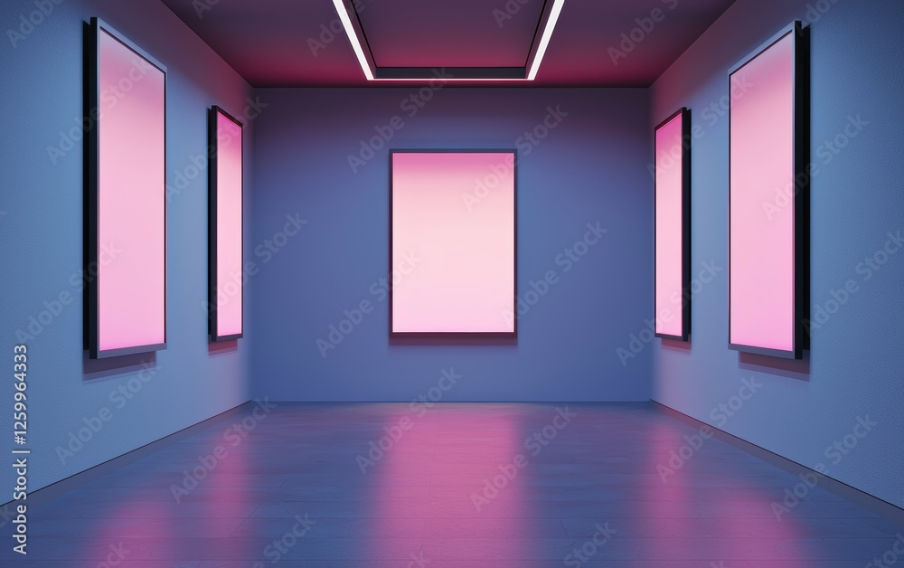 Art installation displaying vibrant light scenes gallery digital art contemporary space indoor modern aesthetics Art installation displaying vibrant light scenes gallery digital art contemporary space indoor modern aesthetics