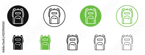 Backpack icons in black and green colors collection