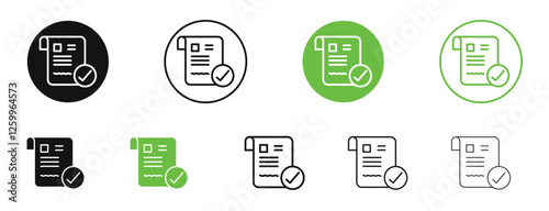 Accept document icons in black and green colors collection