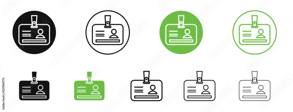 Id badge icons in black and green colors collection Id badge icons in black and green colors collection