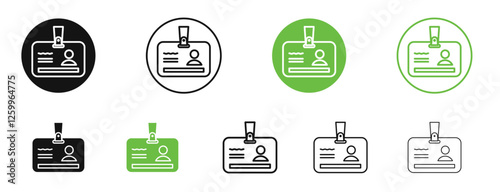 Id badge icons in black and green colors collection