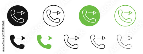 Call outgoing icons in black and green colors collection