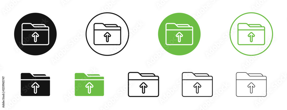 Folder upload icons in black and green colors collection Folder upload icons in black and green colors collection