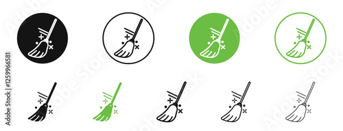 Broom icons in black and green colors collection