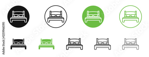 Bed icons in black and green colors collection