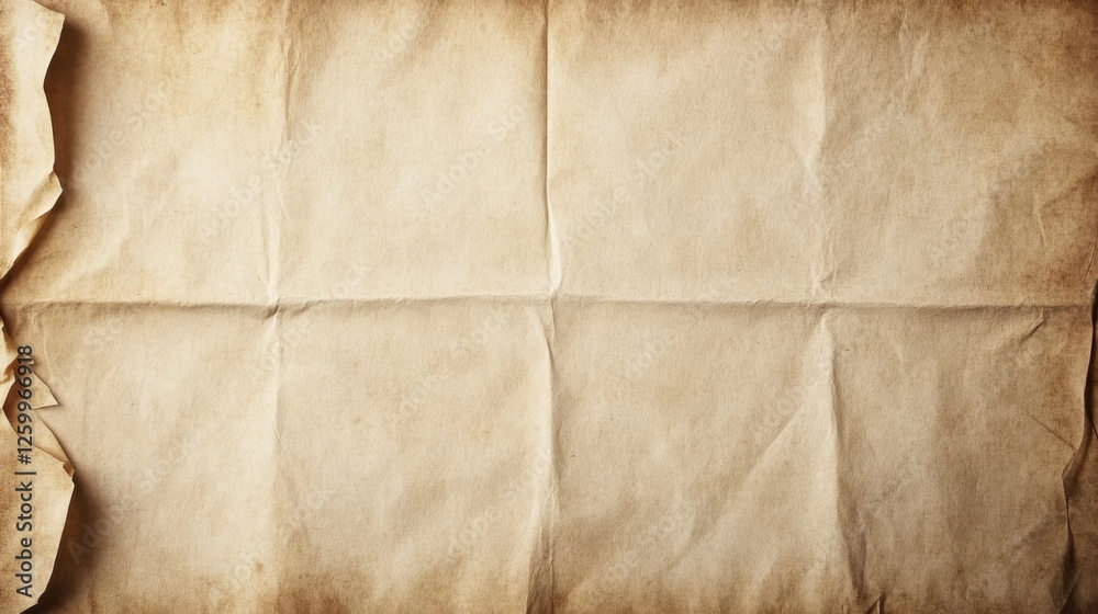 Fototapeta premium Blank parchment texture featuring subtle folding and a vintage look, offering ample white space for easy integration in historical and artistic designs
