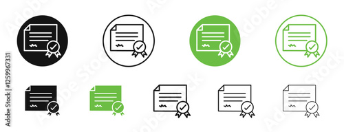Diploma icons in black and green colors collection