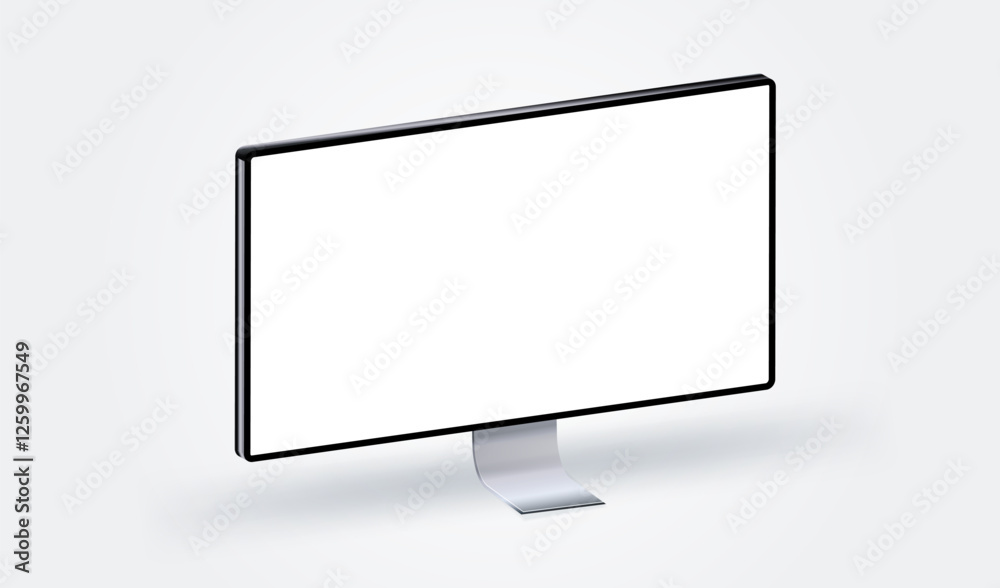 Realistic 3d monitor standing on desk. Computer tv hdtv monitor mockup perspective front view with white empty screen for display your ux design, site, presentation and project. Vector illustration. Realistic 3d monitor standing on desk. Computer tv hdtv monitor mockup perspective front view with white empty screen for display your ux design, site, presentation and project. Vector illustration.