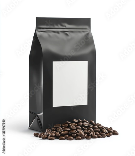 Black coffee bag mockup with beans. (2)