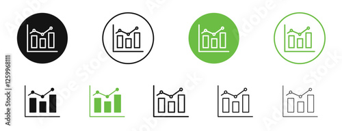 Chart histogram icons in black and green colors collection