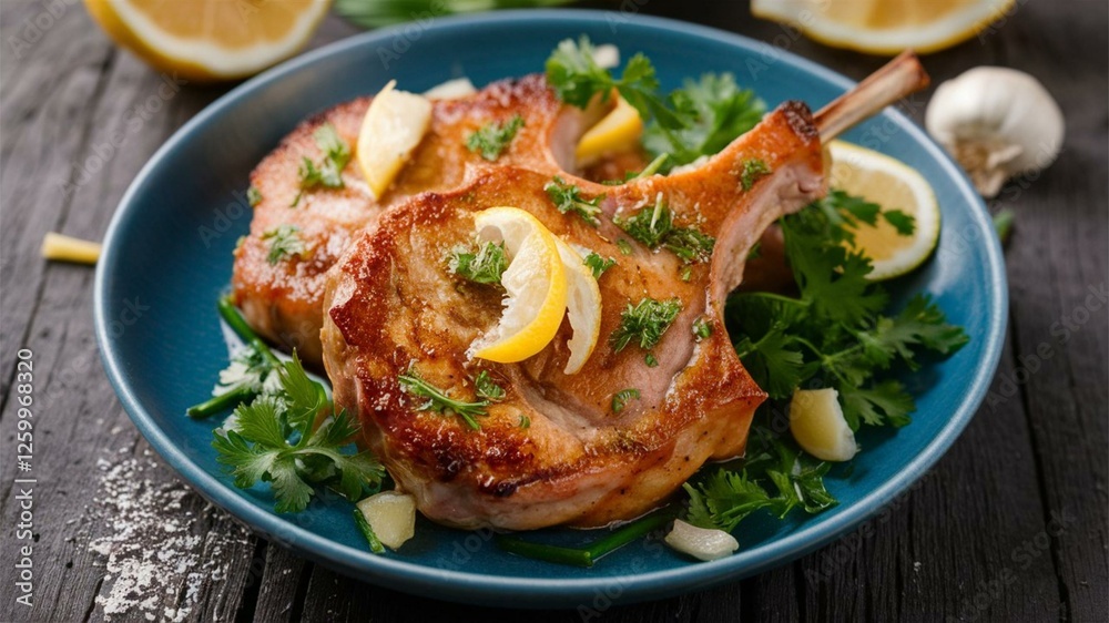 Garlic Lemon Baked Pork Chops: Tender pork chops baked with garlic and lemon for a delicious and aromatic dish. Garlic Lemon Baked Pork Chops: Tender pork chops baked with garlic and lemon for a delicious and aromatic dish.