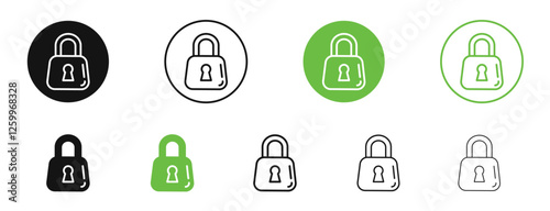 Lock icons in black and green colors collection