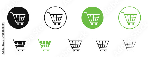 Shopping icons in black and green colors collection