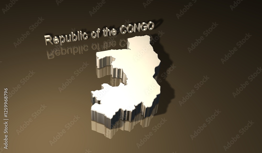 Map of Republic of the Congo the african country in 3D with golden theme for print and presentation purpose 1 Map of Republic of the Congo the african country in 3D with golden theme for print and presentation purpose 1