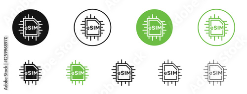 ESIM icons in black and green colors collection