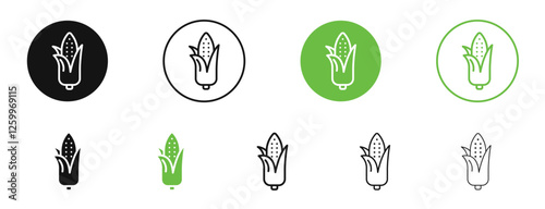 Corn icons in black and green colors collection