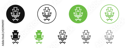 Gaming chair icons in black and green colors collection