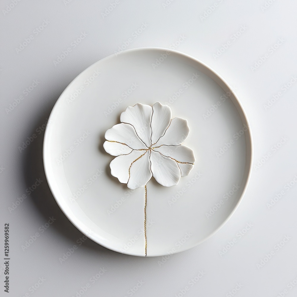 A minimalist plate featuring a delicate flower design, perfect for artistic dining. A minimalist plate featuring a delicate flower design, perfect for artistic dining.