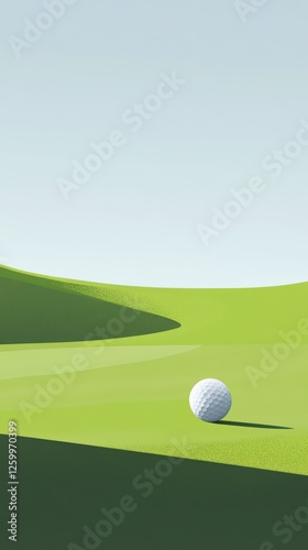 A golf ball resting on a bright green golf course