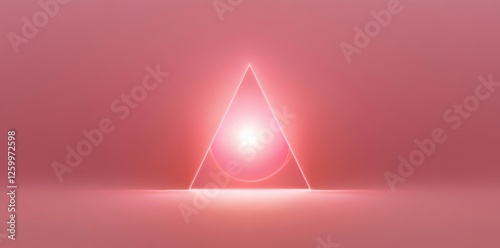 Illuminated pink triangle with glowing sphere in backdrop space