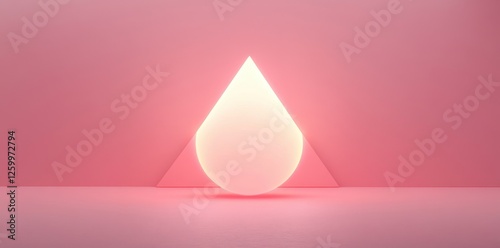 Luminous water drop shape in minimalist pink backdrop