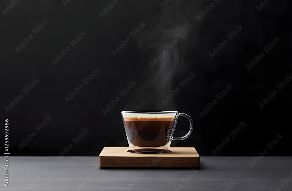 Dramatic and Inviting Premium Coffee Setup with Steaming Cup and Branding Friendly Negative Space Dramatic and Inviting Premium Coffee Setup with Steaming Cup and Branding Friendly Negative Space