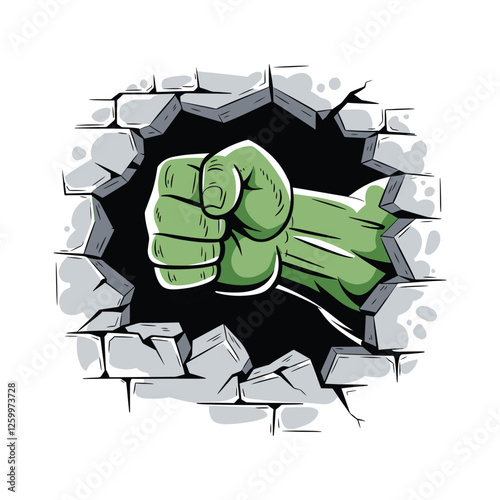 Wall Broken Through By Fist Hand vector, and a strong  fist hand broken wall isolated vector, art illustration