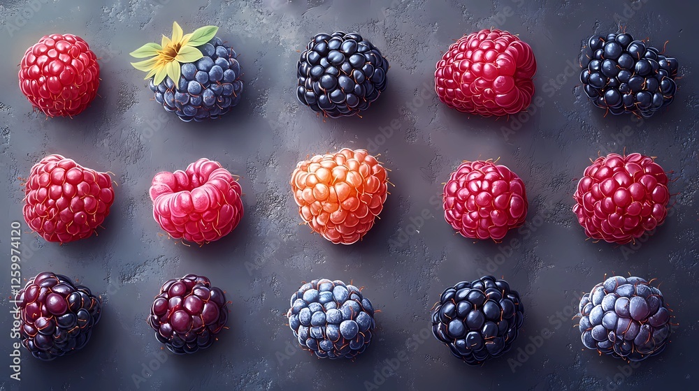 Berries illustration for culinary projects, showcasing a selection of fresh fruits like strawberries, blueberries, and raspberries. Comic book style. Berries illustration for culinary projects, showcasing a selection of fresh fruits like strawberries, blueberries, and raspberries. Comic book style.