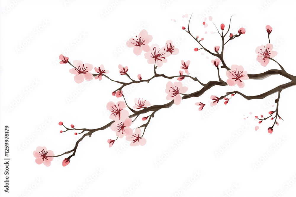 Delicate cherry blossom branch illustrating minimalist Japanese elegance in springtime Delicate cherry blossom branch illustrating minimalist Japanese elegance in springtime