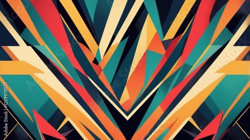 Wallpaper Mural Design an abstract background featuring bright geometric shapes like triangles, circles, and lines, with sharp contrasts and vibrant colors. Focus on dynamism and energy. Torontodigital.ca