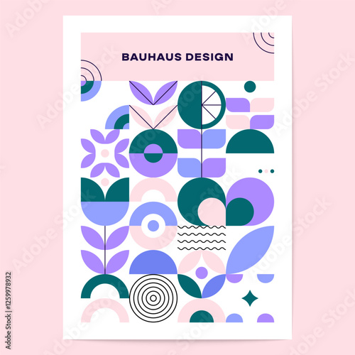 Green plant background. Abstract geometric leaf poster minimal mosaic flower ornament, bauhaus scandinavian tile composition for brochure flyer design. Vector illustration