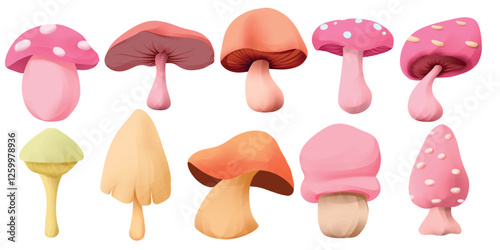 set of mushroom collection element for design. cute and playful concept. wild, food, nature, forest, edible, and fungi themes