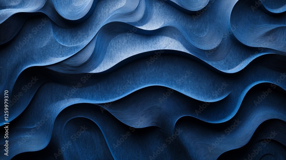 Obraz premium Intricate Blue waves and curves on a dark backdrop. Geometric pattern for banner template with white space in the center for text. Modern minimalist wallpaper with copy space.