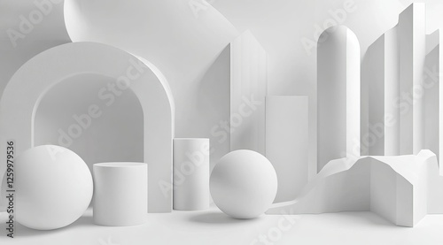 Abstract white background with geometric shapes and shadows for modern design or presentation. light gray backdrop with space for text.