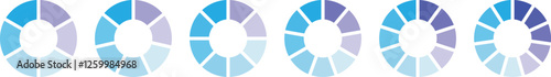 Pie chart set. Circle division infographic icon set. Circle section graph. Pie chart divided 1,2,3,4,5,6,7,8,9,10,11,12 equal parts. Infographic wheel segment or section parts. Vector illustration