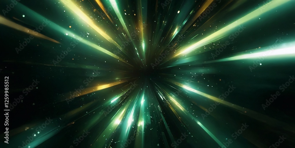 Fototapeta premium Dynamic Light Rays in a Cosmic Tunnel, Abstract Green Background