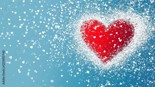 Red heart surrounded by small white hearts on blue background