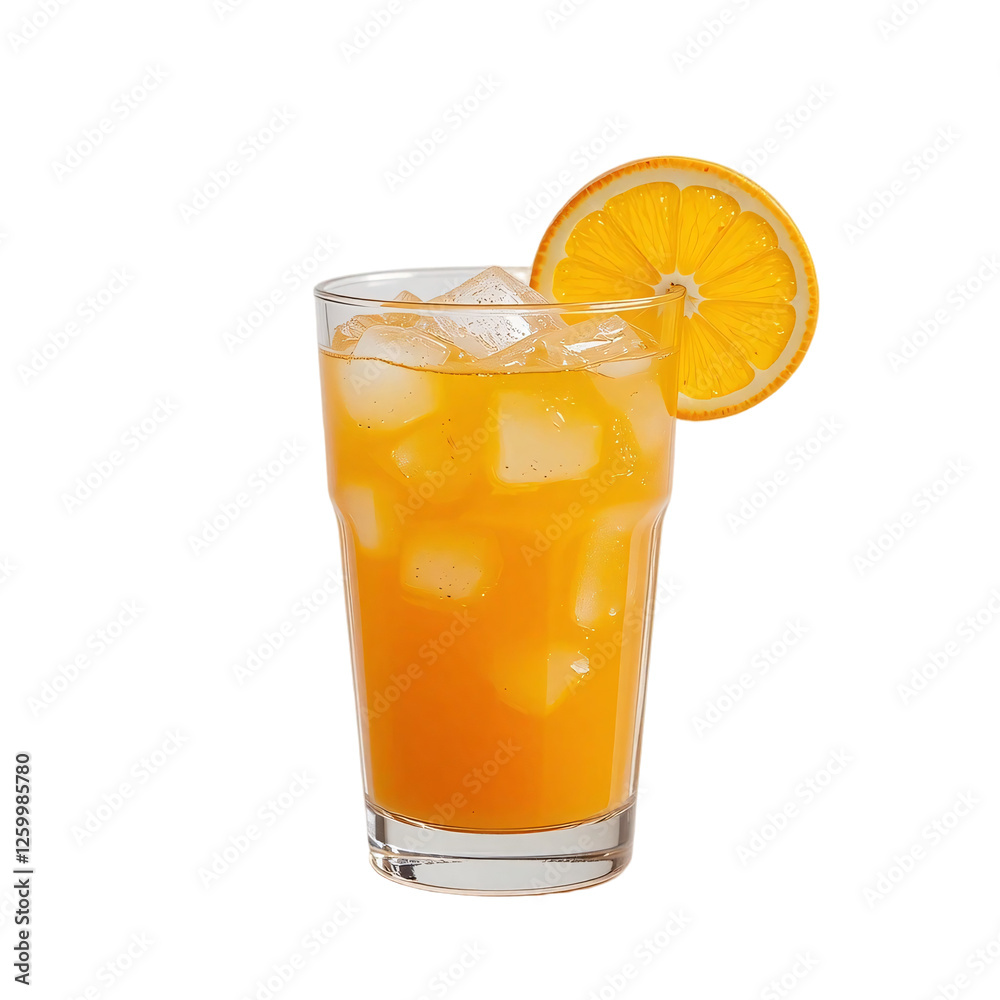 Glass of Chilled Orange Juice with Ice and a Citrus Garnish Isolated on White Background, Fresh and Healthy Vitamin C-Rich Drink for Breakfast, Refreshment, and Hydration Glass of Chilled Orange Juice with Ice and a Citrus Garnish Isolated on White Background, Fresh and Healthy Vitamin C-Rich Drink for Breakfast, Refreshment, and Hydration