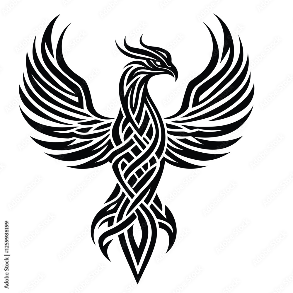 Fototapeta premium Tribal phoenix illustration with detailed wings and intricate body design