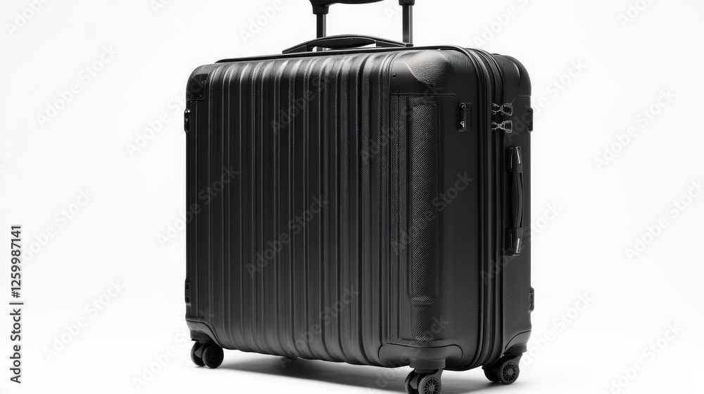 Fototapeta premium Matte black expandable suitcase with additional front pocket and retractable handle