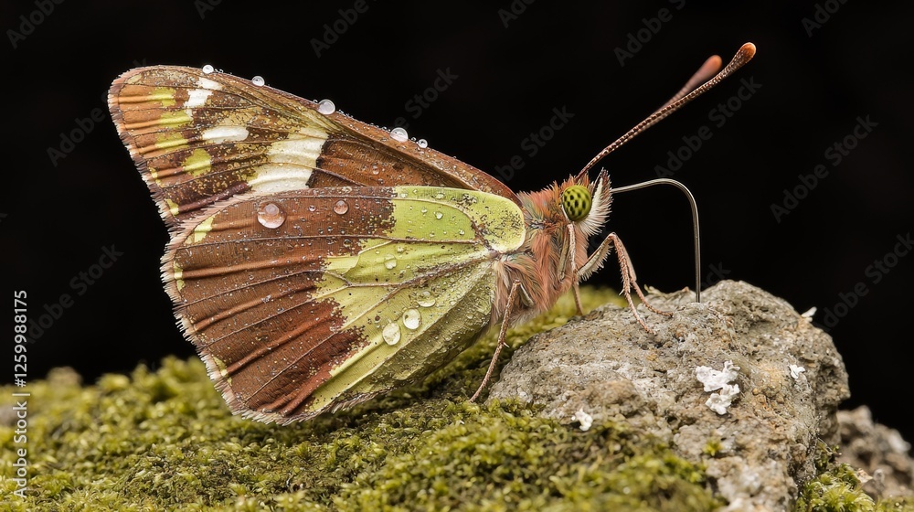 Obraz premium Stunning Close Up of a Butterfly on Mossy Stone Nature Exploration Detailed Macro Photography Vibrant Colors Artistic Viewpoint