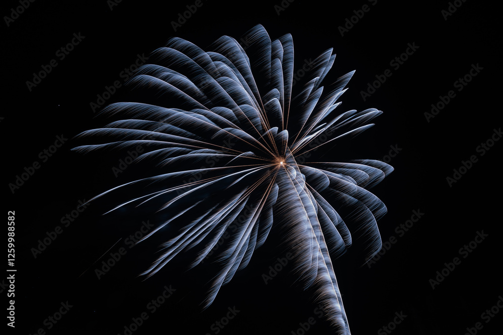 dettagli di alcuni fuochi d'artificio di colore blu e oro su sfondo nero