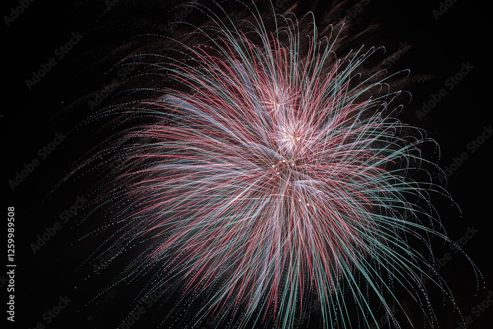 dettagli di fuochi d'artificio di colore rosso e verde su sfondo nero