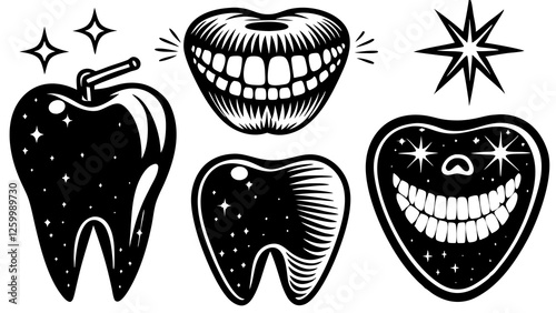 Set of Smiles, Healthy Teeth, Teeth Whitening, Caries Treatment