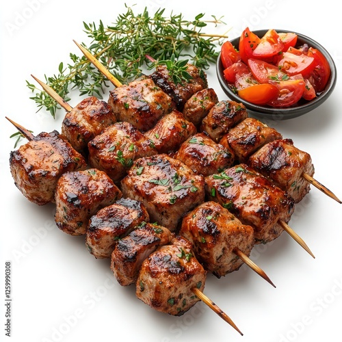 a serving of greek souvlaki skewers photo