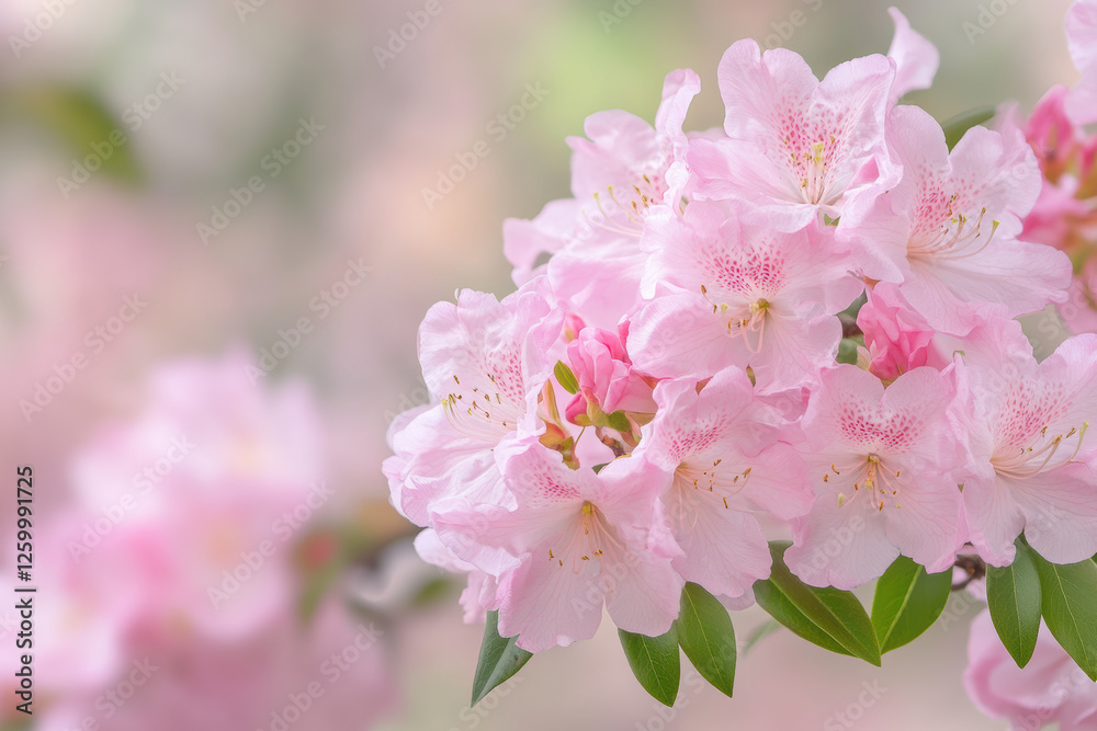 Soft pink azaleas in full bloom with lush green leaves showcasing springtime beauty and tranquility in nature Soft pink azaleas in full bloom with lush green leaves showcasing springtime beauty and tranquility in nature