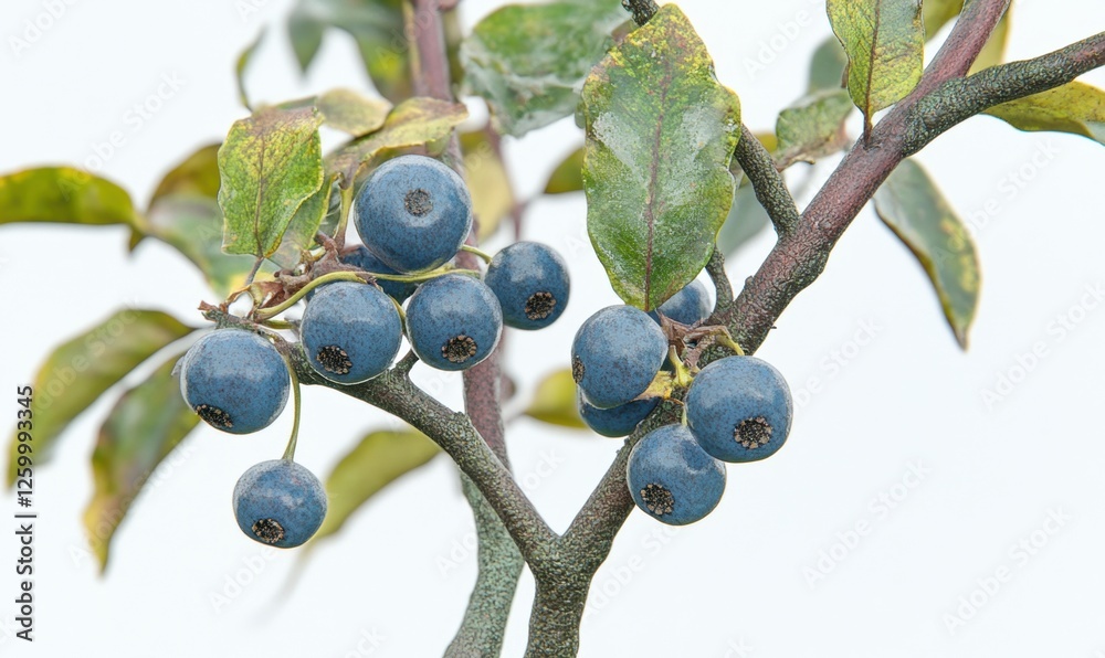 Ripe blueberries on branch, isolated, white background, healthy food Ripe blueberries on branch, isolated, white background, healthy food