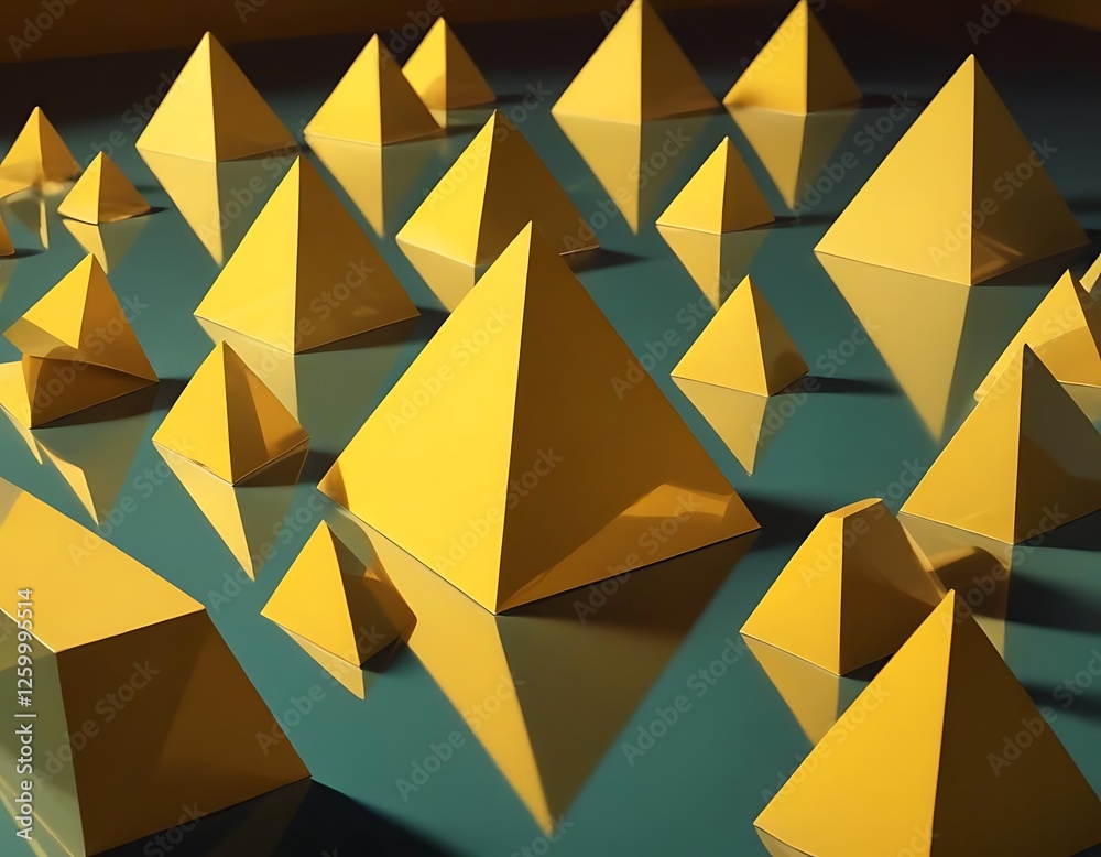 Abstract Yellow Pyramids Reflecting on Teal Water Abstract Yellow Pyramids Reflecting on Teal Water